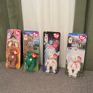 COMPLETE SET OF 4 McDonald’s TY Teenie Beanie International Bears 1999 PROMO TY